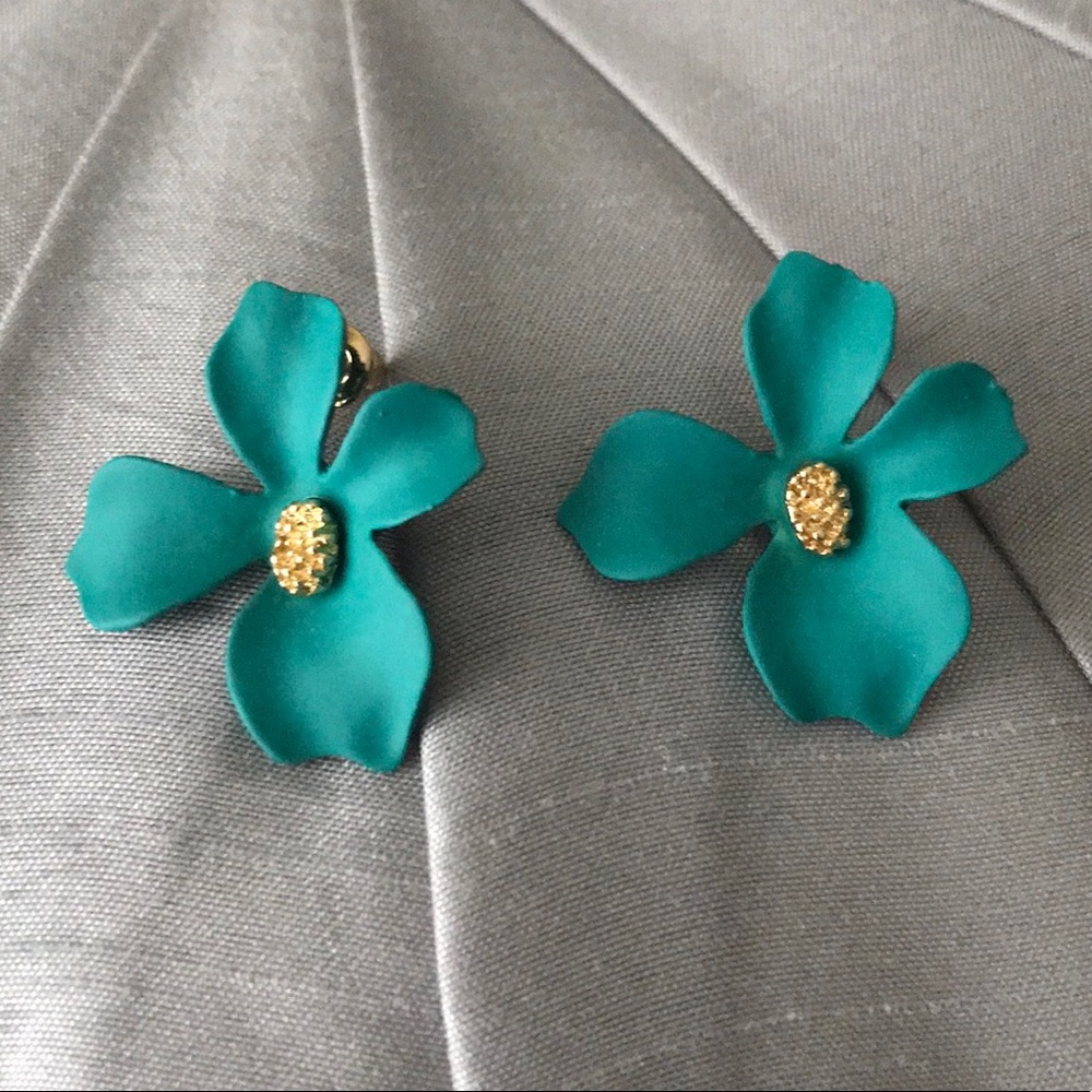 Teal Flower Earrings